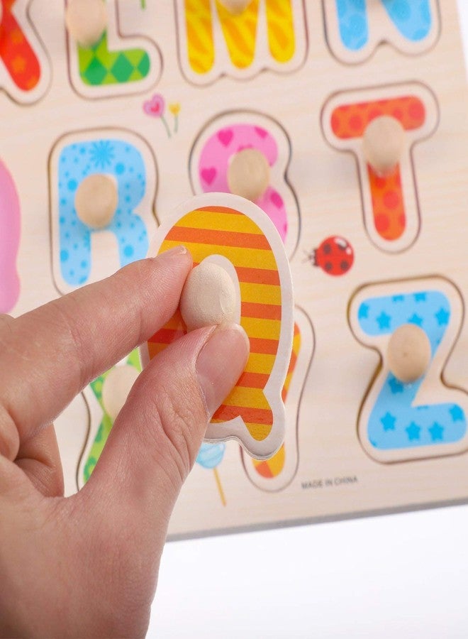 جيرن لوحة حروف أبجدية خشبية تعليمية للأطفال من ArtBee مع مقبض، صينية حروف كبيرة من الألف إلى الياء للأطفال الصغار - Image 3